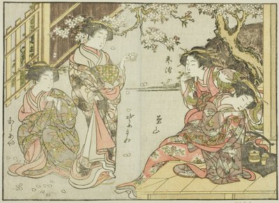 Kurtyzany Asahimaruya, z książki „Zwierciadło pięknych kobiet z dzielnic przyjemności (Seiro bijin awase sugata kagami),” tom. 1 autorstwa Katsukawa Shunsho