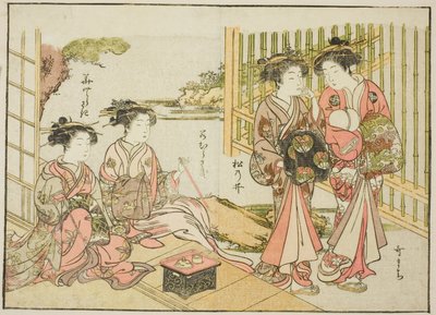 Kurtyzany Matsubaya, z książki „Zwierciadło pięknych kobiet z dzielnic przyjemności (Seiro bijin awase sugata kagami),” tom. 1 autorstwa Katsukawa Shunsho