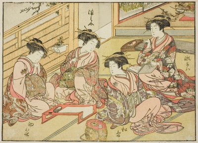Kurtyzany Matsubaya, z książki „Zwierciadło pięknych kobiet z dzielnic przyjemności (Seiro bijin awase sugata kagami),” tom. 1 autorstwa Katsukawa Shunsho