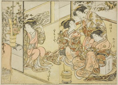 Kurtyzany Matsuneya, z książki „Zwierciadło pięknych kobiet Dzielnicy Przyjemności (Seiro bijin awase sugata kagami),” tom. 1 autorstwa Katsukawa Shunsho