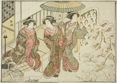 Kurtyzany Nakaomiya, z książki „Zwierciadło pięknych kobiet z dzielnic przyjemności (Seiro bijin awase sugata kagami),” tom. 2 autorstwa Katsukawa Shunsho