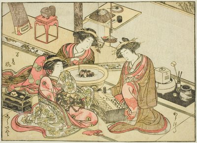 Kurtyzany Yamashiroya, z książki „Zwierciadło pięknych kobiet z dzielnic przyjemności (Seiro bijin awase sugata kagami),” tom. 2 autorstwa Katsukawa Shunsho