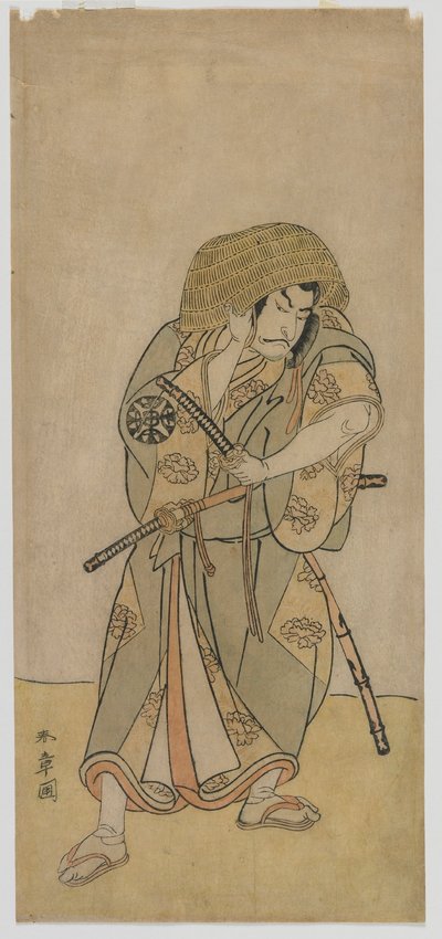Kabuki Aktor Nakamura Nakazo I jako samuraj w przebraniu, okres Edo, połowa lat 70. (kolorowy drzeworyt) autorstwa Katsukawa Shunsho