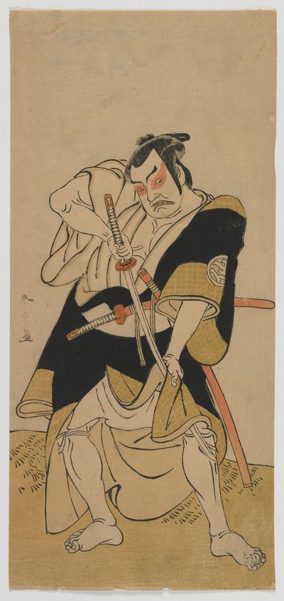 Kabuki Aktor Nakamura Sukegoro II jako samuraj, okres Edo, koniec lat 70. XVIII wieku (kolorowy drzeworyt) autorstwa Katsukawa Shunsho