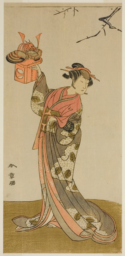 Aktor Arashi Hinaji I jako Hananoi w sztuce Gosho-zakura Horikawa Youchi, wystawionej w Teatrze Ichimura w czwartym miesiącu 1773 autorstwa Katsukawa Shunsho