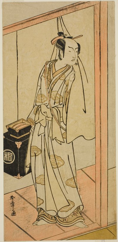 The Actor Arashi Sangoro II as the Hairdresser Obana Saizaburo in the Play Koi Musume Mukashi Hachijo, Performed at the Nakamura Theater in the Third Month, 1776 autorstwa Katsukawa Shunsho