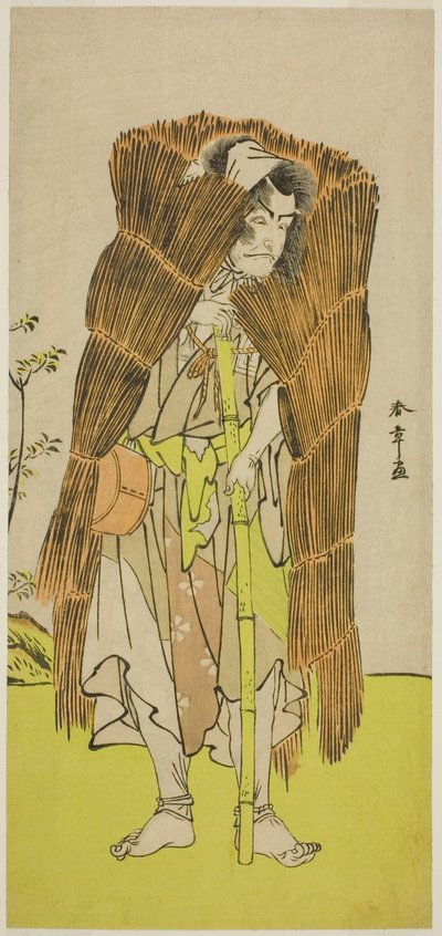 Aktor Ichikawa Ebizo III jako Akushichibyoe Kagekiyo przebrany za żebraka w sztuce Kamuri Kotoba Soga no Yukari, wystawionej w Teatrze Ichimura w pierwszym miesiącu 1776 autorstwa Katsukawa Shunsho