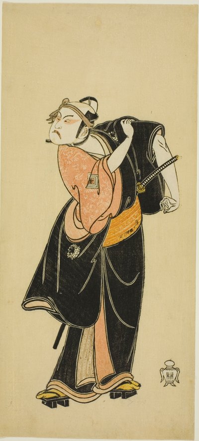 Aktor Ichikawa Raizo I jako Hanakapado no Sukeroku w sztuce „Hitokidori Harutsuge Soga” autorstwa Katsukawa Shunsho