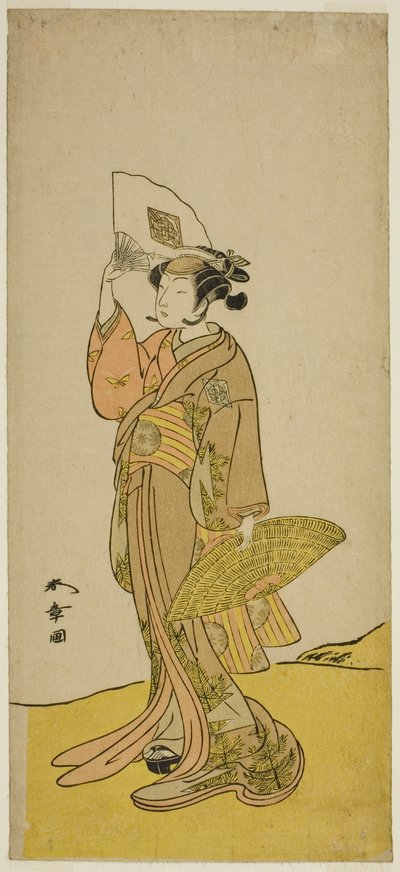 Aktor Nakamura Matsue I jako Kasaya Sankatsu (?) w sztuce Hana no Gosho Konegen Butai (?), wystawiony w Teatrze Nakamura (?) w ósmym miesiącu 1772 (?) autorstwa Katsukawa Shunsho