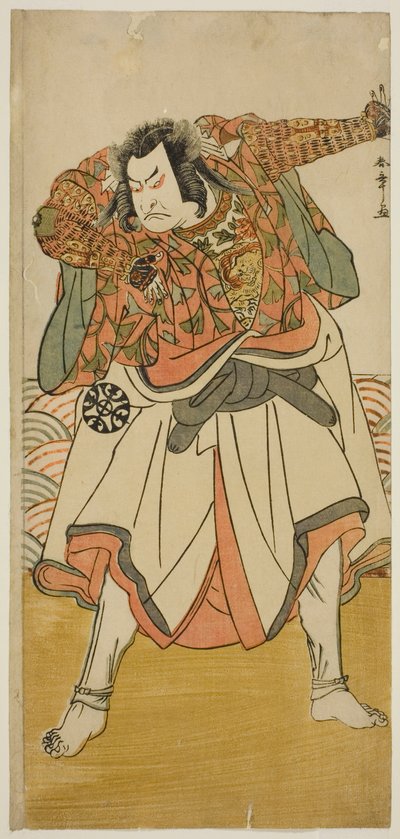Aktor Nakamura Nakazo I jako Chinzei Hachiro Tametomo przebrany za ascetycznego mnicha w sztuce Kitekaeru Nishiki no Wakayaka, wystawionej w Teatrze Nakamura w jedenastym miesiącu, 1780 autorstwa Katsukawa Shunsho