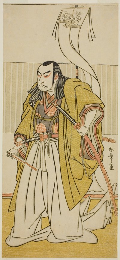 Aktor Nakamura Nakazo I jako Kusunoki Masayuki przebrany za Uji no Joetsu w sztuce Go Taiheiki Shirishi-banashi, wystawionej w Teatrze Morita w czwartym miesiącu 1780 r. autorstwa Katsukawa Shunsho