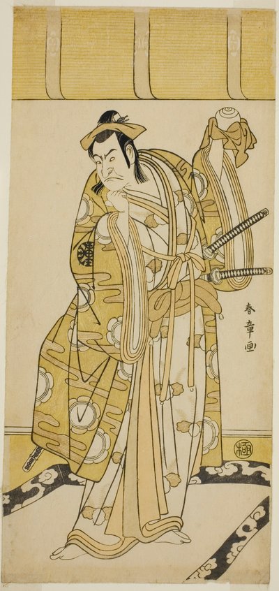 Aktor Nakamura Nakazo I jako Nagao Terutora w sztuce Kuruma-gakari Tekuda no Gumbai, wystawionej w Teatrze Ichimura w jedenastym miesiącu, autorstwa Katsukawa Shunsho