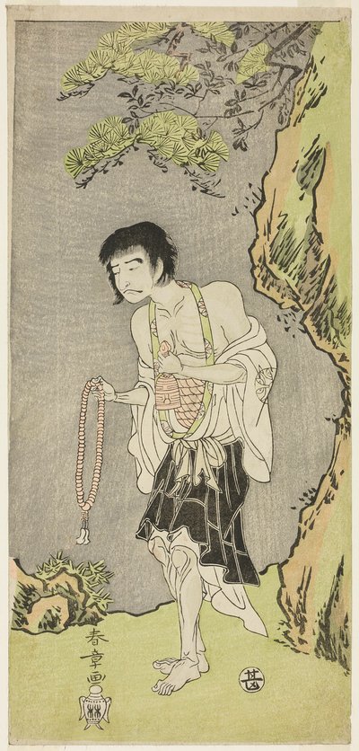 Aktor Nakamura Nakazo I jako mnich, Raigo Ajari, w sztuce Nue no Mori Ichiyo no Mato (Las potwora Nue: cel jedenastego miesiąca), wystawionej w Teatrze Nakamura od pierwszego dnia jedenastego miesiąca, 1770 autorstwa Katsukawa Shunsho