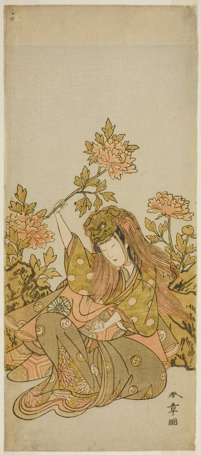 The Actor Nakamura Noshio I in a "Shak-kyo Odori" (Stone Bridge Dance), in the Play Onna Aruji Hatsuyuki no Sekai, Performed at the Morita Theater in the Eleventh Month, 1773 autorstwa Katsukawa Shunsho