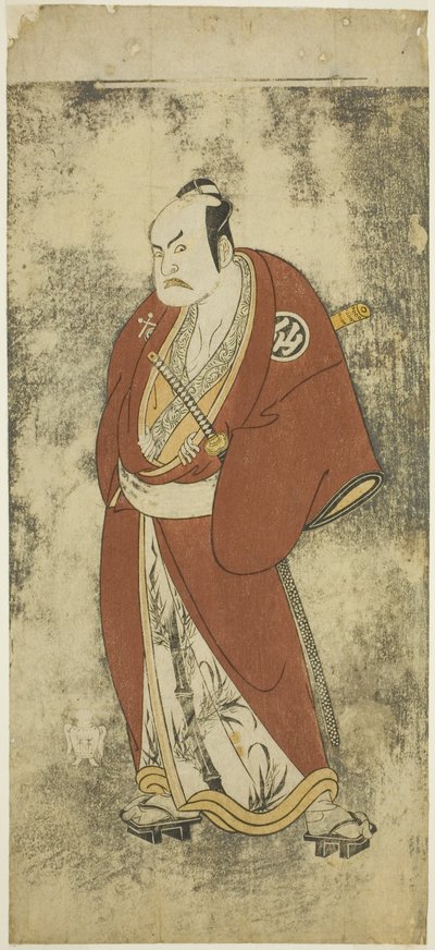 Aktor Nakamura Sukegoro II jako Kaminari Shokuro w Joruri „Gonin Otoko” (Pięciu Rycerskich Pospólników), grał jako jeden akt w Ayatsuri Kabuki Ogi (Opanowanie wachlarza w Kabuki), Wystawiony w Teatrze Nakamura od dwudziestego dnia Siódmy autorstwa Katsukawa Shunsho