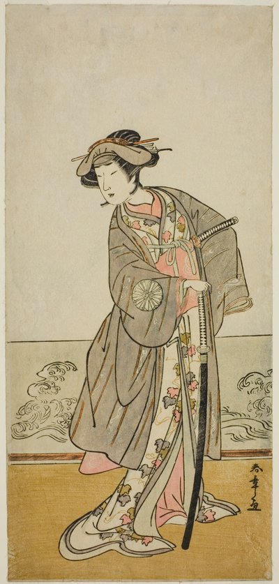 Aktor Nakamura Tomijuro I jako Lady Hangaku (Hangaku Gozen) w sztuce Wada-gassen Onna Maizuru, wystawionej w Teatrze Nakamura w siódmym miesiącu, 1777 autorstwa Katsukawa Shunsho