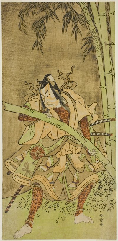 Aktor Nakamura Tomijuro I jako Takenuki Goro w sztuce Eho Soga Nen-nen-goyomi, wystawionej w Teatrze Morita w pierwszym miesiącu 1771 autorstwa Katsukawa Shunsho