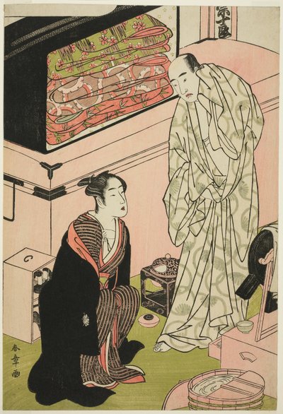 Aktor Sawamura Sojuro III (po prawej), w rozmowie z aktorem Segawą Kikunojo III (po lewej) autorstwa Katsukawa Shunsho