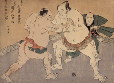 Koszulka Zapaśnicy sumo Kajigahama Plan d Sekinoto autorstwa Katsukawa Shunsho