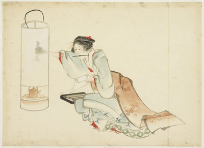 Lady Adjusting a Lamp, c.1815-1849 (tusz i kolor na papierze) autorstwa Katsushika (school of) Hokusai
