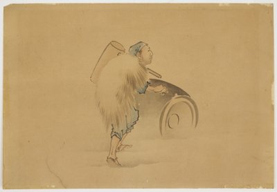 Człowiek z toczącą się lufą pobijaka, ok. 1850 (atrament i kolor na papierze) autorstwa Katsushika (school of) Hokusai