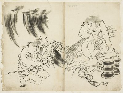 Personifikacja Storm z Kintaro i Weeping Oni, ok. 1815-1849 (tusz na papierze) autorstwa Katsushika (school of) Hokusai