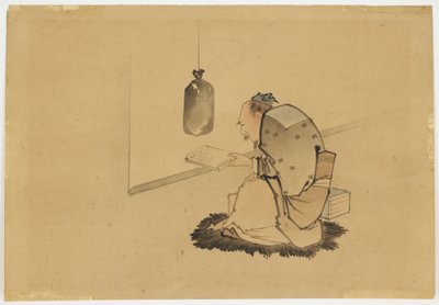 Uczony czytanie w oknie, ok. 1850 (atrament i kolor na papierze) autorstwa Katsushika (school of) Hokusai