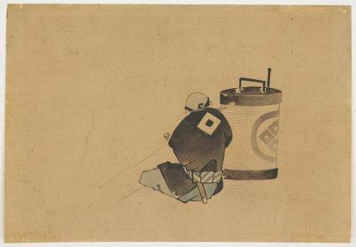 Siedzący asystent palący przy lampie, ca. 1850 (tusz i kolor na papierze) autorstwa Katsushika (school of) Hokusai