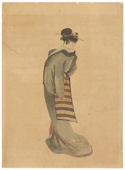 Stojąca piękność (widok z tyłu), ok. 1850 (tusz i kolor na papierze) autorstwa Katsushika (school of) Hokusai