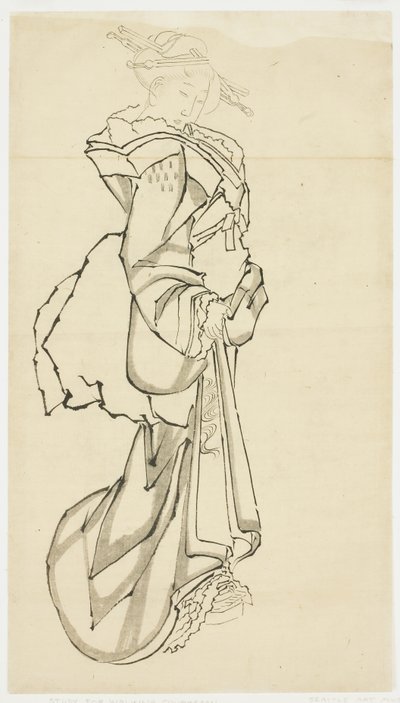 Chodząca kurtyzana (badanie), ok. 1815-1849 (tusz na papierze) autorstwa Katsushika (school of) Hokusai