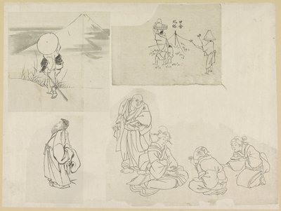 Cztery sceny z różnymi postaciami autorstwa Katsushika Hokusai (possibly)