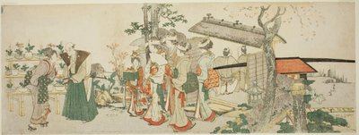 Grupa młodych kobiet wchodzących do ogrodu ogrodnika autorstwa Katsushika Hokusai