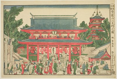 Widok perspektywiczny: Brama Dwóch Królów Deva w świątyni Kinryuzan (ukie: Kinryuzan onimon no zu) autorstwa Katsushika Hokusai