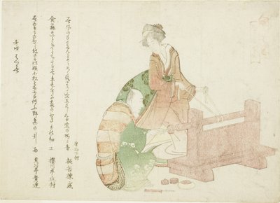 Tokarz i jego asystent z serii „Trzydziestu sześciu poetów jako rzemieślników (Shokunin sanjurokuban)” autorstwa Katsushika Hokusai