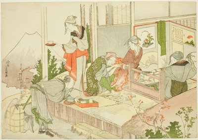 Sklep rzemieślnika, z albumu Mgła Sandary (Sandara kasumi) autorstwa Katsushika Hokusai