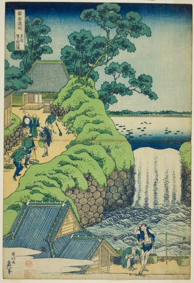 Wodospady Aoigaoka we wschodniej stolicy (Toto Aoigaoka no taki), z serii „Wycieczka po wodospadach w różnych prowincjach (Shokoku taki meguri)” autorstwa Katsushika Hokusai