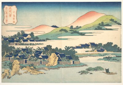 Ogród bananowy w Nakashimie (Nakashima shōen), z cyklu „Osiem widoków z Wysp Ryūkyū” (Ryūkyū hakkei) autorstwa Katsushika Hokusai