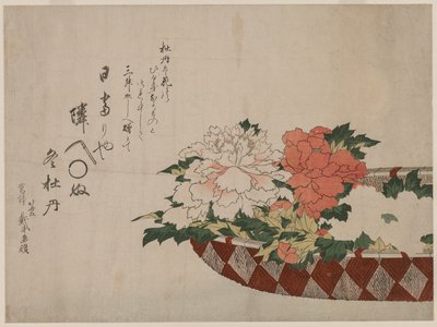 Koszyk piwonii, 1810 lub 1814. autorstwa Katsushika Hokusai