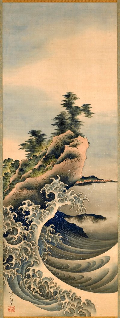 Przełamujące fale, okres Edo, 1847 (tusz i kolor na jedwabiu) autorstwa Katsushika Hokusai