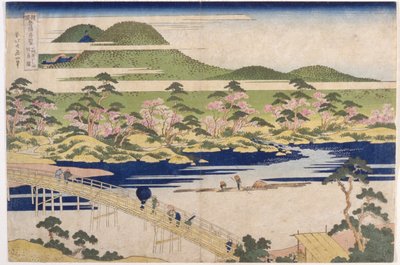 Most odbitego księżyca, Arashiyama w Yamashiro (drzeworyt kolorowy) autorstwa Katsushika Hokusai