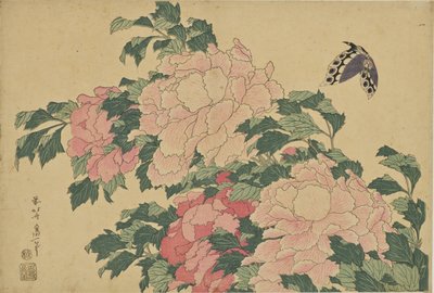 Motyle i piwonie autorstwa Katsushika Hokusai