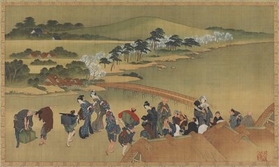 Oglądanie kwitnącej wiśni, koniec XVIII-początek XIX wieku. autorstwa Katsushika Hokusai
