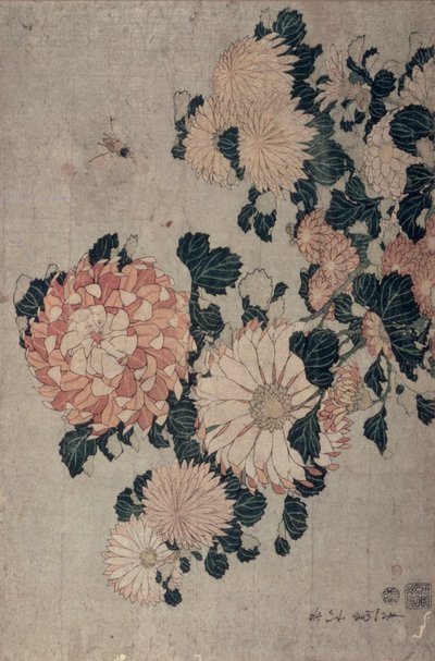 Chryzantemy (kolor drewna) autorstwa Katsushika Hokusai