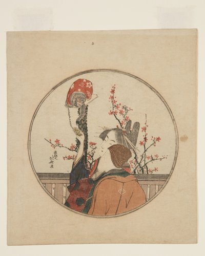 Kurtyzana, Gość i Pet Monkey (kolorowy drzeworyt) autorstwa Katsushika Hokusai