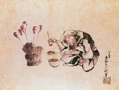 Rzemieślnicze malowanie zabawek (pióro i atrament i toaleta na papierze) autorstwa Katsushika Hokusai