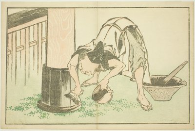 Rzemieślnik pracujący nad świątynią, z Księgi obrazkowej realistycznych obrazów Hokusaia (Hokusai shashin gafu) autorstwa Katsushika Hokusai