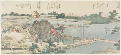 Pole Żurawia i Sosny w Shirahige, Taya w Hashiba autorstwa Katsushika Hokusai