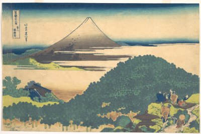 Sosna poduszkowa w Aoyamie (Aoyama enza no matsu), z cyklu „Trzydzieści sześć widoków góry Fuji” (Fugaku sanjūrokkei) autorstwa Katsushika Hokusai