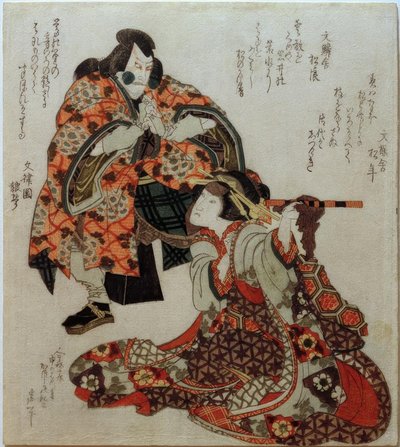 Der Schauspieler Ichikawa Danjurô und Iwai Kumesaburô autorstwa Katsushika Hokusai