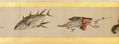 Szczegół ręcznego przewijania z różnymi obrazami, okres Edo autorstwa Katsushika Hokusai